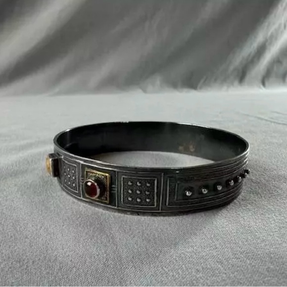 Tabra Sterling Silver Bangle Bracelet Gold Goddess Face w/...